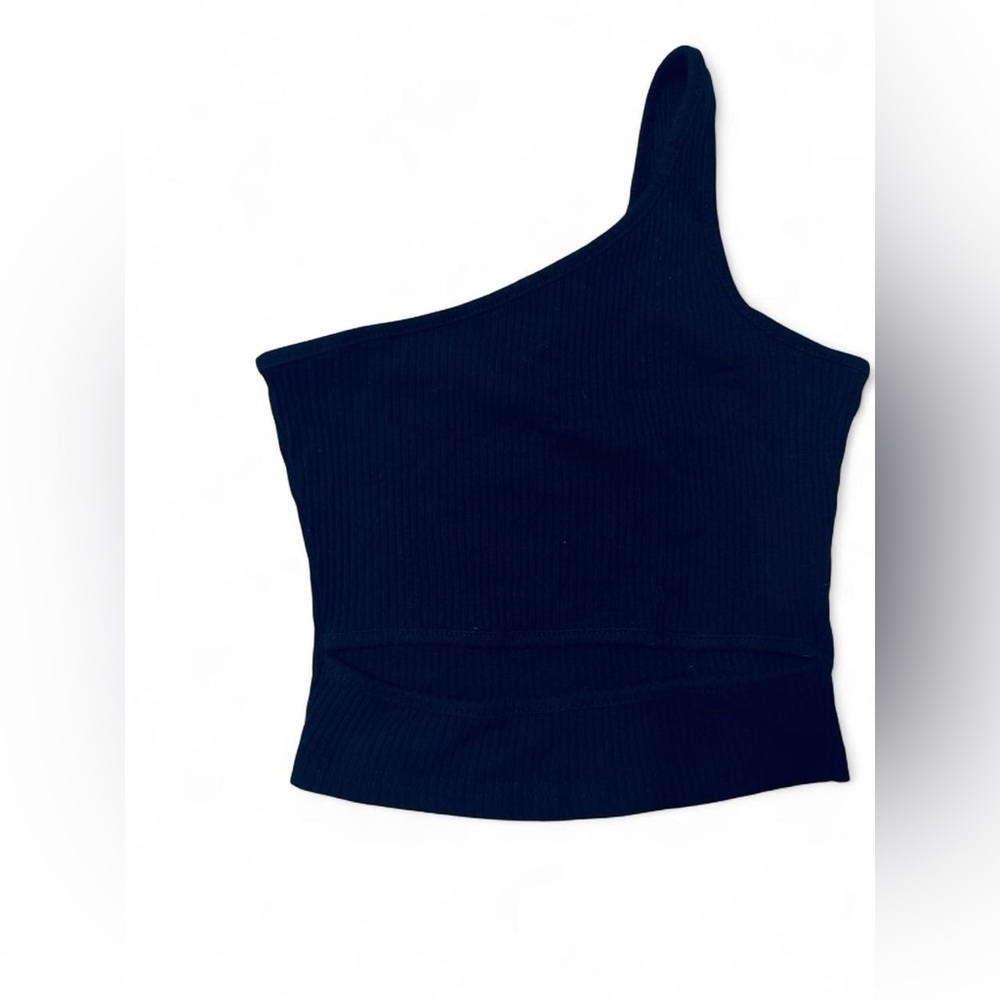 Black Ribbed One-Shoulder Top - Picture 2 of 3